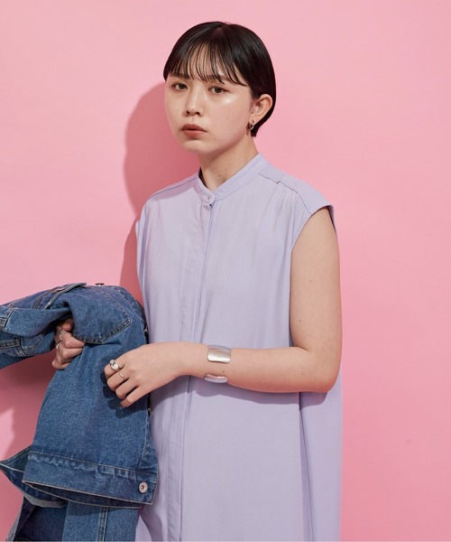 Aunt Marie's（アントマリーズ）の「レイヤードワンピース / バンドカラーシャツワンピース + クロップドシャツSET（ワンピース・レディース・ホワイト/ブラック/ライトパープル・FREE）」の9枚目の写真