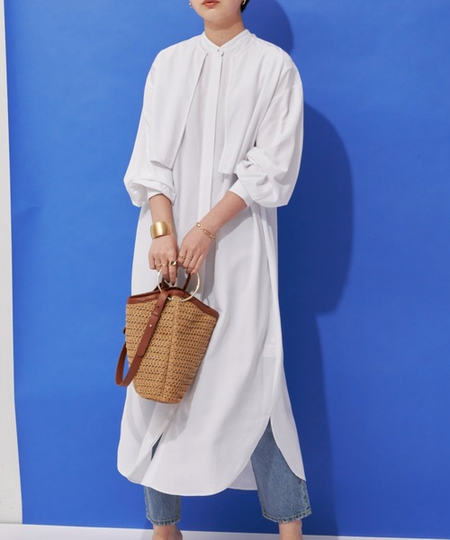 Aunt Marie's（アントマリーズ）の「レイヤードワンピース / バンドカラーシャツワンピース + クロップドシャツSET（ワンピース・レディース・ホワイト/ブラック/ライトパープル・FREE）」の17枚目の写真