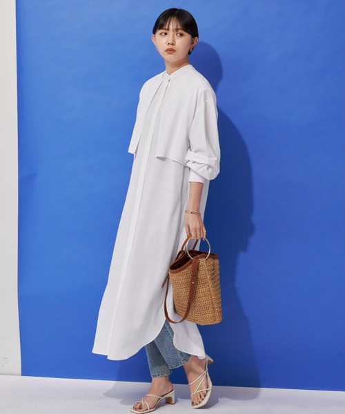 Aunt Marie's（アントマリーズ）の「レイヤードワンピース / バンドカラーシャツワンピース + クロップドシャツSET（ワンピース・レディース・ホワイト/ブラック/ライトパープル・FREE）」の18枚目の写真