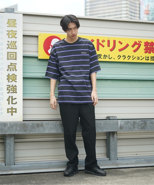 BEN DAVIS（ベンデイビス）の「【BEN DAVIS/ベンデイビス】ヘビーテンジクボーダーBIGTシャツ（Tシャツ/カットソー・メンズ・チャコールグレー/パープル/イエロー/グリーン・MEDIUM/LARGE/X-LARGE）」の5枚目の写真