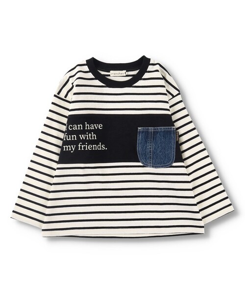 BRANSHES（ブランシェス）の「【デニムポケット】ボーダー長袖Tシャツ ロンT（Tシャツ/カットソー・キッズ・ブラック/アイボリー・110/100/130/120/150/140/90）」の17枚目の写真