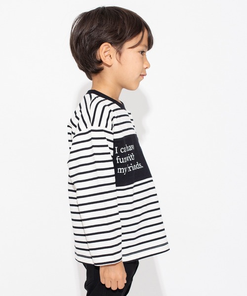 BRANSHES（ブランシェス）の「【デニムポケット】ボーダー長袖Tシャツ ロンT（Tシャツ/カットソー・キッズ・ブラック/アイボリー・110/100/130/120/150/140/90）」の4枚目の写真