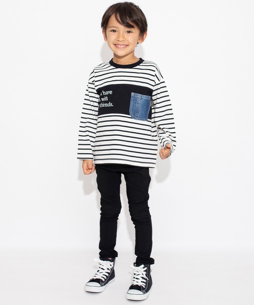 BRANSHES（ブランシェス）の「【デニムポケット】ボーダー長袖Tシャツ ロンT（Tシャツ/カットソー・キッズ・ブラック/アイボリー・110/100/130/120/150/140/90）」の7枚目の写真