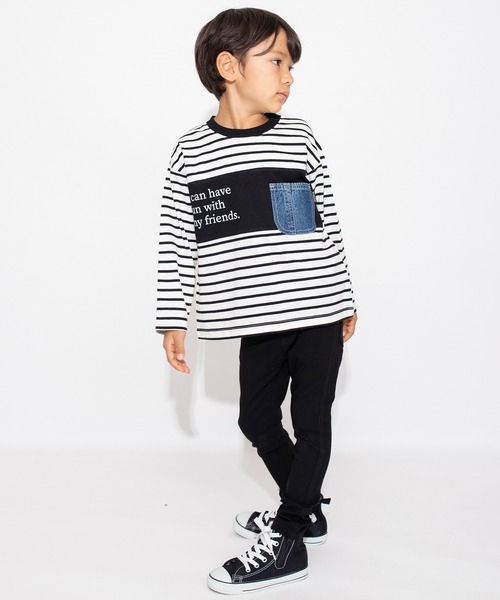 BRANSHES（ブランシェス）の「【デニムポケット】ボーダー長袖Tシャツ ロンT（Tシャツ/カットソー・キッズ・ブラック/アイボリー・110/100/130/120/150/140/90）」の9枚目の写真