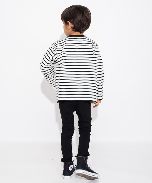 BRANSHES（ブランシェス）の「【デニムポケット】ボーダー長袖Tシャツ ロンT（Tシャツ/カットソー・キッズ・ブラック/アイボリー・110/100/130/120/150/140/90）」の10枚目の写真