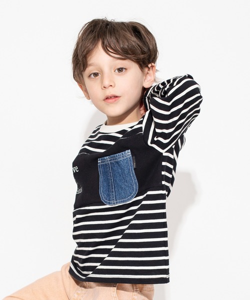 BRANSHES（ブランシェス）の「【デニムポケット】ボーダー長袖Tシャツ ロンT（Tシャツ/カットソー・キッズ・ブラック/アイボリー・110/100/130/120/150/140/90）」の11枚目の写真