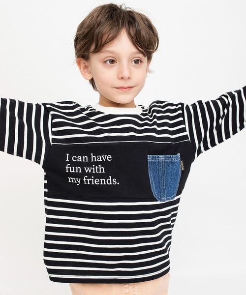 BRANSHES（ブランシェス）の「【デニムポケット】ボーダー長袖Tシャツ ロンT（Tシャツ/カットソー・キッズ・ブラック/アイボリー・110/100/130/120/150/140/90）」の14枚目の写真