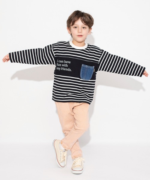 BRANSHES（ブランシェス）の「【デニムポケット】ボーダー長袖Tシャツ ロンT（Tシャツ/カットソー・キッズ・ブラック/アイボリー・110/100/130/120/150/140/90）」の15枚目の写真