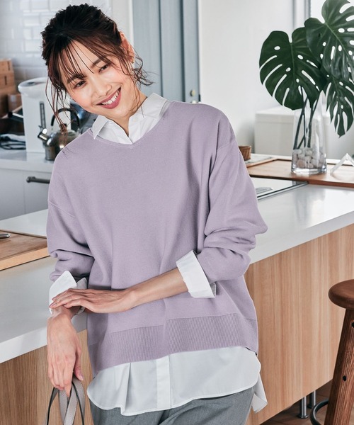 GLOBAL WORK(グローバルワーク)の「トリプルイージーVネックプルオーバー/258880(ニット/セーター・レディース・ライトグレー/ネイビー/ブラウン/オフホワイト/ライトグリーン/キャメル/ブルー系その他6/パープル系その他4・SMALL/MEDIUM/LARGE)」の7枚目の写真