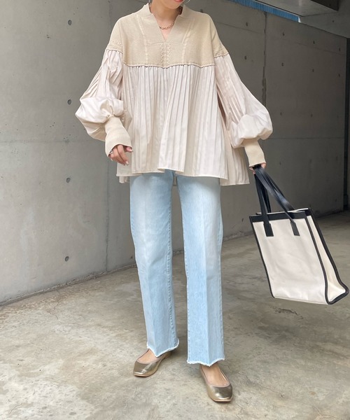 DouDou（ドゥドゥ）の「SSケーブルニット×プリーツ切替プルオーバー（ニット/セーター・レディース・ブラック/ベージュ/オフホワイト/ベージュ系その他・FREE）」の20枚目の写真