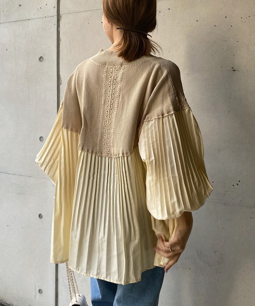 DouDou（ドゥドゥ）の「SSケーブルニット×プリーツ切替プルオーバー（ニット/セーター・レディース・ブラック/ベージュ/オフホワイト/ベージュ系その他・FREE）」の7枚目の写真