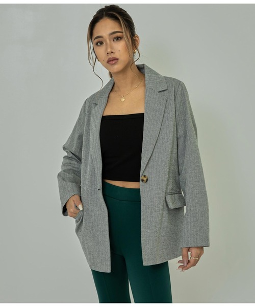 ANAP（アナップ）の「コットンリネンヘリンボーンテーラードジャケット（テーラードジャケット・レディース・アイボリー/ブラック・FREE）」の2枚目の写真