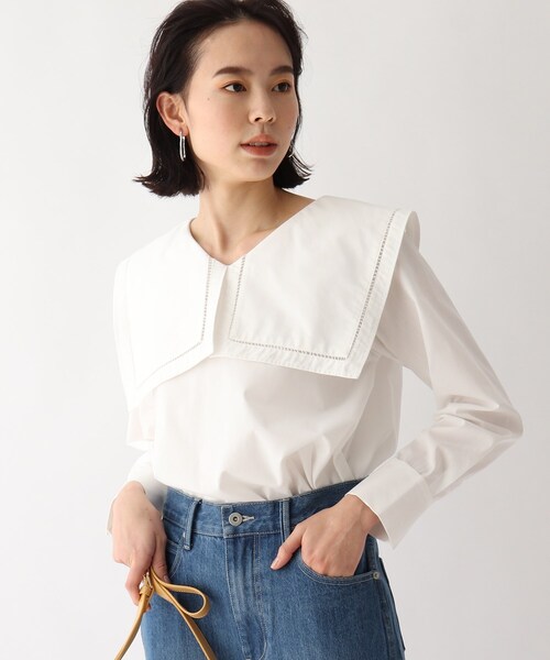 OPAQUE.CLIP（オペークドットクリップ）の「◆ハシゴレースカラーブラウス（シャツ/ブラウス・レディース・ブルー/ホワイト系/ブラック・00）」の2枚目の写真