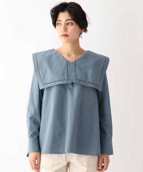 OPAQUE.CLIP（オペークドットクリップ）の「◆ハシゴレースカラーブラウス（シャツ/ブラウス・レディース・ブルー/ホワイト系/ブラック・00）」の4枚目の写真