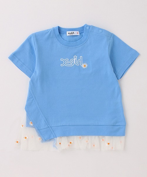 X-girl Stages（エックスガールステージス）の「デイジー刺しゅう裾チュール半袖Tシャツ（Tシャツ/カットソー・キッズ・ラベンダー/ブルー/ベージュ・130cm/90cm/120cm/140cm/110cm/100cm/80ｃｍ）」の2枚目の写真