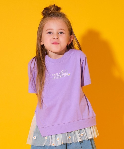 X-girl Stages（エックスガールステージス）の「デイジー刺しゅう裾チュール半袖Tシャツ（Tシャツ/カットソー・キッズ・ラベンダー/ブルー/ベージュ・130cm/90cm/120cm/140cm/110cm/100cm/80ｃｍ）」の14枚目の写真