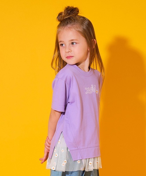 X-girl Stages（エックスガールステージス）の「デイジー刺しゅう裾チュール半袖Tシャツ（Tシャツ/カットソー・キッズ・ラベンダー/ブルー/ベージュ・130cm/90cm/120cm/140cm/110cm/100cm/80ｃｍ）」の15枚目の写真