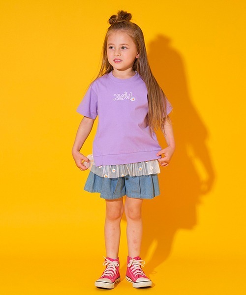 X-girl Stages（エックスガールステージス）の「デイジー刺しゅう裾チュール半袖Tシャツ（Tシャツ/カットソー・キッズ・ラベンダー/ブルー/ベージュ・130cm/90cm/120cm/140cm/110cm/100cm/80ｃｍ）」の16枚目の写真