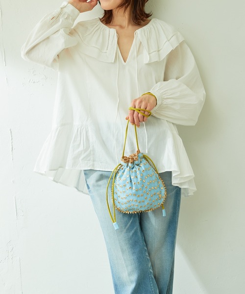 NE QUITTEZ PAS!（ヌキテパ）の「刺繍巾着バッグ（ショルダーバッグ・レディース・グリーン/ブルー・FREE）」の21枚目の写真