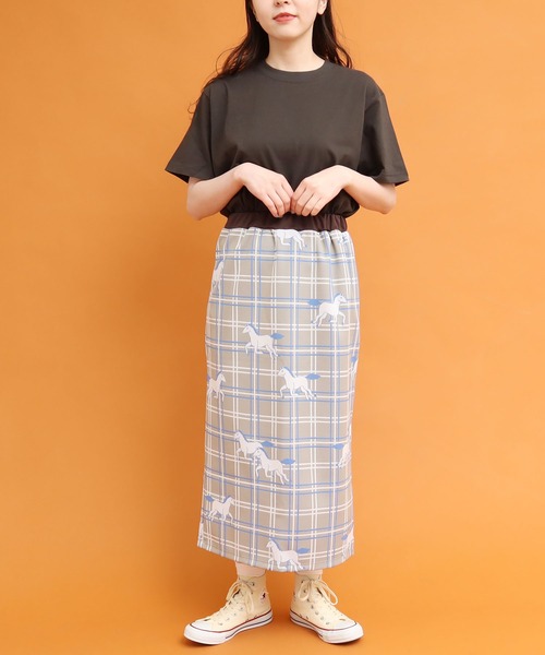 didizizi(ディディジジ)の「馬チェックJQ タイトSK(スカート・レディース・ベージュ/グリーン・FREE)」の2枚目の写真