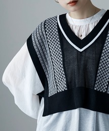 ヘリンボーン サイドオープン ニットベスト