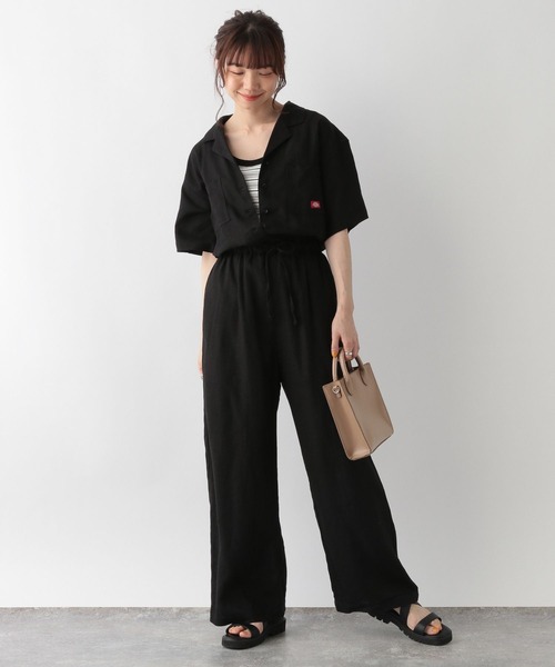 Dickies（ディッキーズ）の「Dickies/リネンワイドジャンプスーツ（サロペット/オーバーオール・レディース・オリーブ/ベージュ/ブラック・FREE）」の2枚目の写真