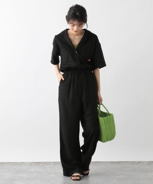 Dickies（ディッキーズ）の「Dickies/リネンワイドジャンプスーツ（サロペット/オーバーオール・レディース・オリーブ/ベージュ/ブラック・FREE）」の15枚目の写真