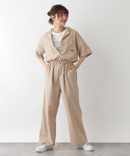 Dickies（ディッキーズ）の「Dickies/リネンワイドジャンプスーツ（サロペット/オーバーオール・レディース・オリーブ/ベージュ/ブラック・FREE）」の7枚目の写真