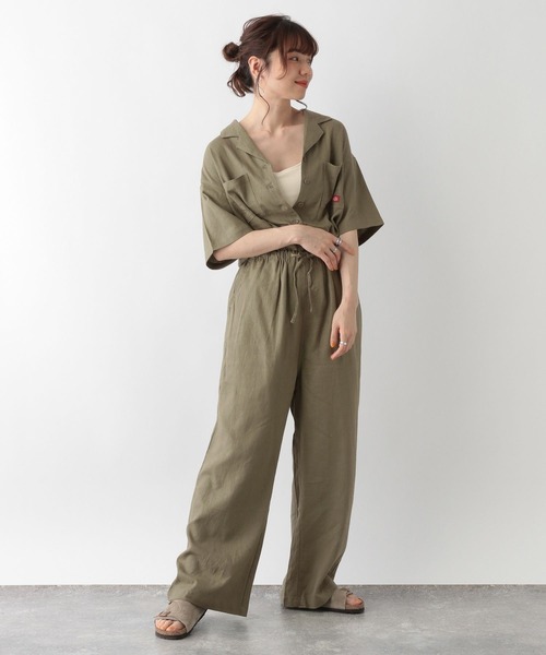 Dickies（ディッキーズ）の「Dickies/リネンワイドジャンプスーツ（サロペット/オーバーオール・レディース・オリーブ/ベージュ/ブラック・FREE）」の9枚目の写真