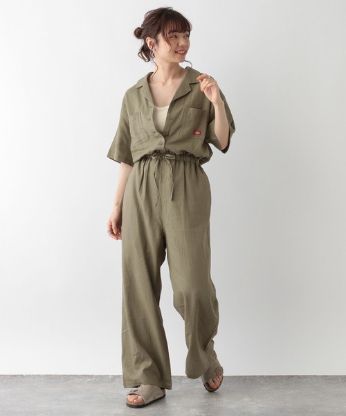 Dickies（ディッキーズ）の「Dickies/リネンワイドジャンプスーツ（サロペット/オーバーオール・レディース・オリーブ/ベージュ/ブラック・FREE）」の10枚目の写真
