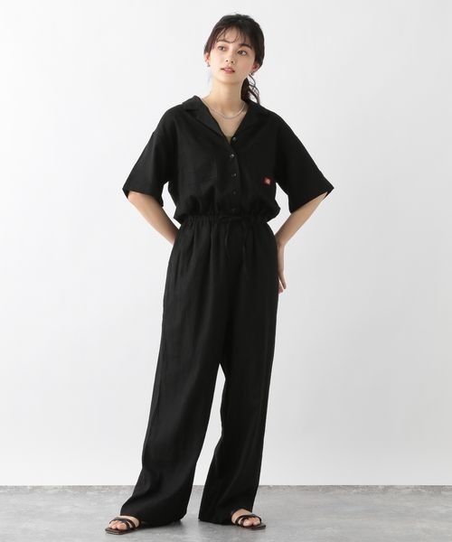 Dickies（ディッキーズ）の「Dickies/リネンワイドジャンプスーツ（サロペット/オーバーオール・レディース・オリーブ/ベージュ/ブラック・FREE）」の6枚目の写真