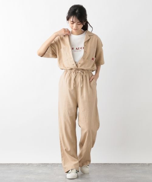 Dickies（ディッキーズ）の「Dickies/リネンワイドジャンプスーツ（サロペット/オーバーオール・レディース・オリーブ/ベージュ/ブラック・FREE）」の8枚目の写真