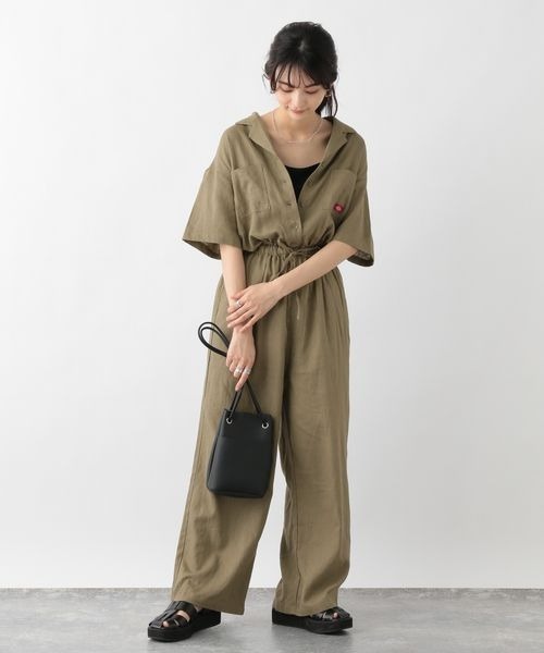 Dickies（ディッキーズ）の「Dickies/リネンワイドジャンプスーツ（サロペット/オーバーオール・レディース・オリーブ/ベージュ/ブラック・FREE）」の11枚目の写真