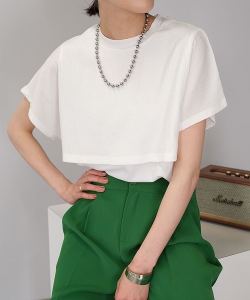 ANDJ(アンドジェイ)の「カット楊柳レイヤード風カットソー(Tシャツ/カットソー・レディース・グリーン/ブラック/ホワイト・M)」の2枚目の写真