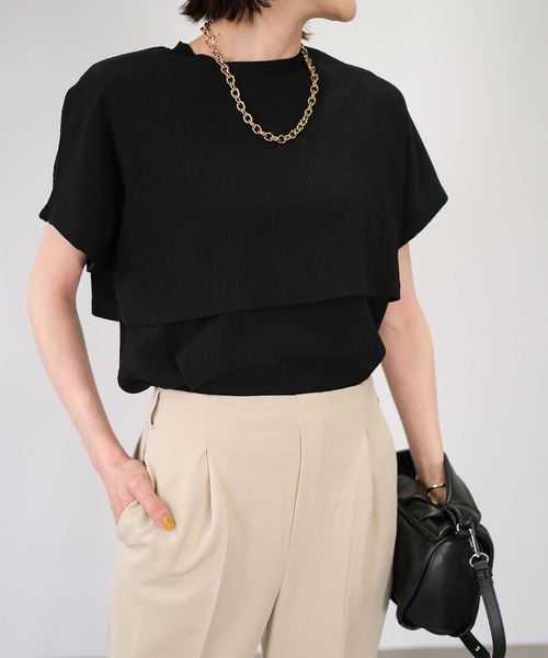 ANDJ(アンドジェイ)の「カット楊柳レイヤード風カットソー(Tシャツ/カットソー・レディース・グリーン/ブラック/ホワイト・M)」の16枚目の写真