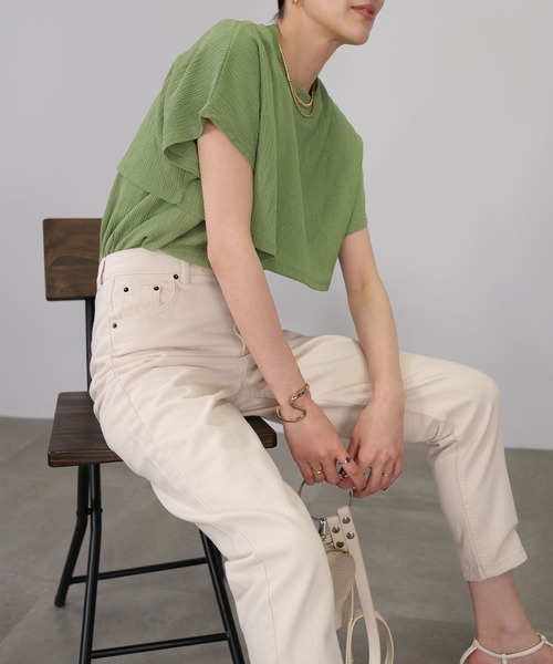 ANDJ(アンドジェイ)の「カット楊柳レイヤード風カットソー(Tシャツ/カットソー・レディース・グリーン/ブラック/ホワイト・M)」の9枚目の写真