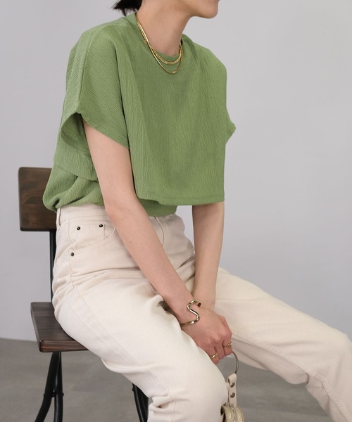 ANDJ(アンドジェイ)の「カット楊柳レイヤード風カットソー(Tシャツ/カットソー・レディース・グリーン/ブラック/ホワイト・M)」の14枚目の写真