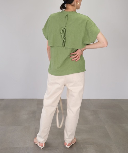 ANDJ(アンドジェイ)の「カット楊柳レイヤード風カットソー(Tシャツ/カットソー・レディース・グリーン/ブラック/ホワイト・M)」の5枚目の写真