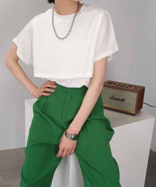 ANDJ(アンドジェイ)の「カット楊柳レイヤード風カットソー(Tシャツ/カットソー・レディース・グリーン/ブラック/ホワイト・M)」の10枚目の写真