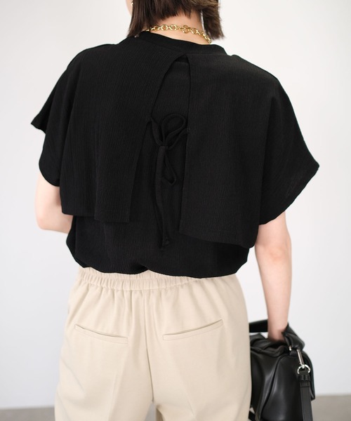 ANDJ(アンドジェイ)の「カット楊柳レイヤード風カットソー(Tシャツ/カットソー・レディース・グリーン/ブラック/ホワイト・M)」の4枚目の写真