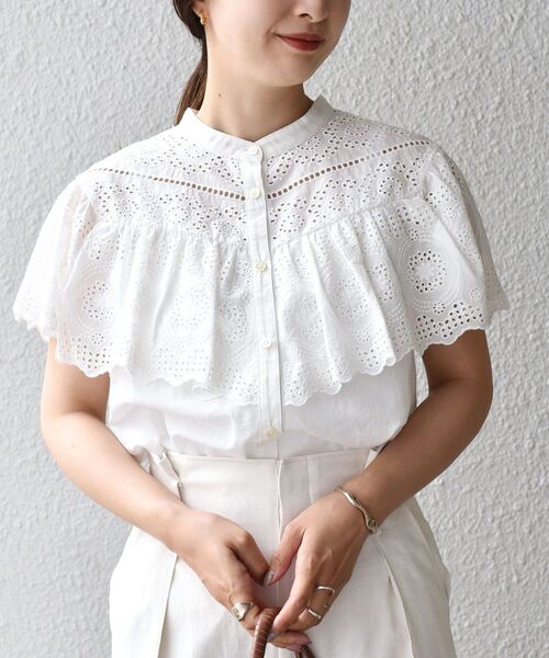 ブラウス シャツ 刺繍フリルブラウス レディース NOBLE シャツ ブラウス スカラ刺繍フリルブラウス レディース