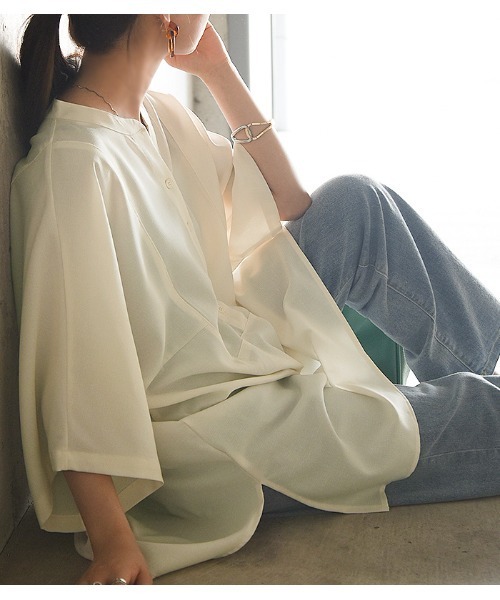 and it_（アンドイット）の「リネンライクスキッパーチュニックシャツ（シャツ/ブラウス・レディース・ベージュ/オフホワイト/ミント・FREE）」の6枚目の写真