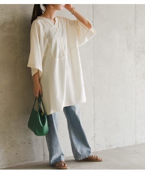 and it_（アンドイット）の「リネンライクスキッパーチュニックシャツ（シャツ/ブラウス・レディース・ベージュ/オフホワイト/ミント・FREE）」の14枚目の写真