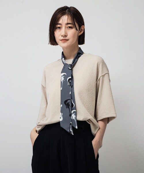 tk.TAKEO KIKUCHI(ティーケータケオキクチ)の「◆KAWASAKI TAKAYA × tk.TAKEO KIKUCHI コラボ総柄スカーフタイ(ユニセックスアイテム)(バンダナ/スカーフ・メンズ・ブラック系3/グレー系3/ライトグリーン系・00)」の8枚目の写真