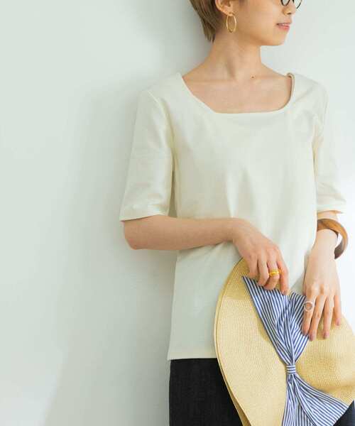 URBAN RESEARCH（アーバンリサーチ）の「天竺スクエアネック5分袖Tシャツ（Tシャツ/カットソー・レディース・オフホワイト/ブラウン/ブラック・FREE）」の22枚目の写真