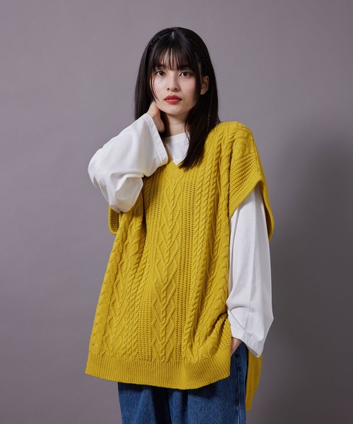 re_k by JUNRED(レクバイジュンレッド)の「re_k by JUNRED / バルキーアランオーバーVネックベスト(ベスト・メンズ・チャコールグレー/イエロー/グリーン・M/L)」の6枚目の写真