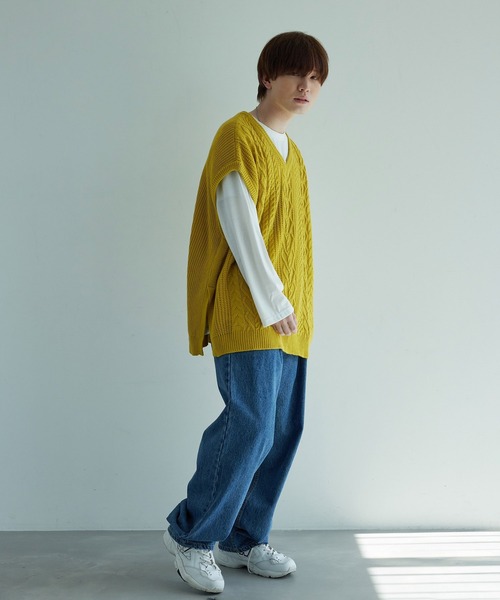 re_k by JUNRED(レクバイジュンレッド)の「re_k by JUNRED / バルキーアランオーバーVネックベスト(ベスト・メンズ・チャコールグレー/イエロー/グリーン・M/L)」の14枚目の写真