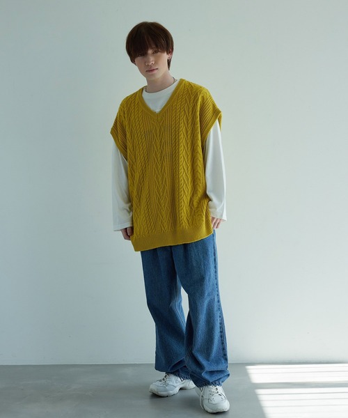 re_k by JUNRED(レクバイジュンレッド)の「re_k by JUNRED / バルキーアランオーバーVネックベスト(ベスト・メンズ・チャコールグレー/イエロー/グリーン・M/L)」の15枚目の写真