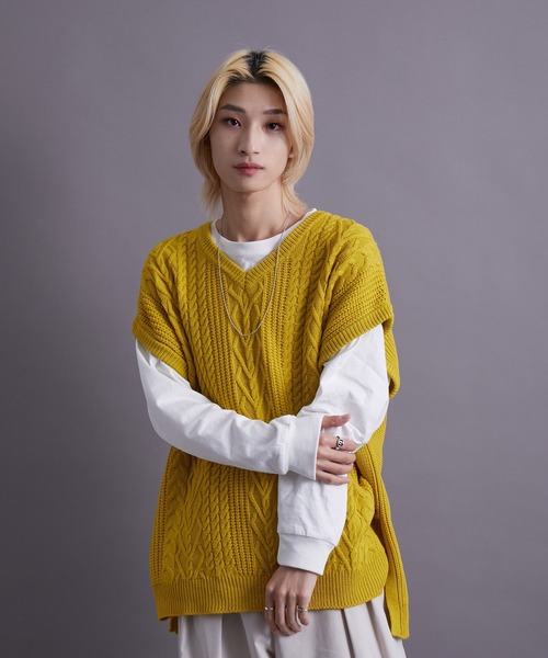 re_k by JUNRED(レクバイジュンレッド)の「re_k by JUNRED / バルキーアランオーバーVネックベスト(ベスト・メンズ・チャコールグレー/イエロー/グリーン・M/L)」の20枚目の写真
