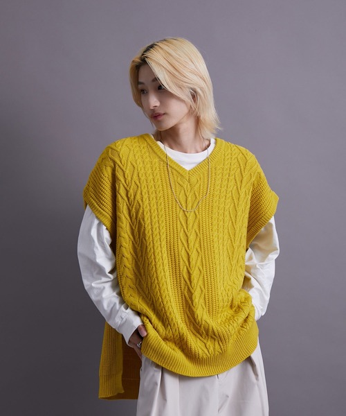 re_k by JUNRED(レクバイジュンレッド)の「re_k by JUNRED / バルキーアランオーバーVネックベスト(ベスト・メンズ・チャコールグレー/イエロー/グリーン・M/L)」の21枚目の写真